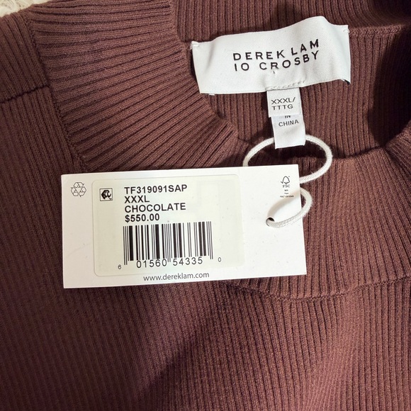 Derek Lam Maizie Mock Neck Sleeve Pleated Sweater Dress - Chocolate, Size XXXL - Picture 8 of 9